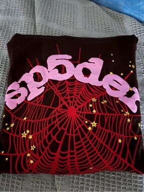 Black Pullover with Pink Logo and Red Spiderweb Graphic
